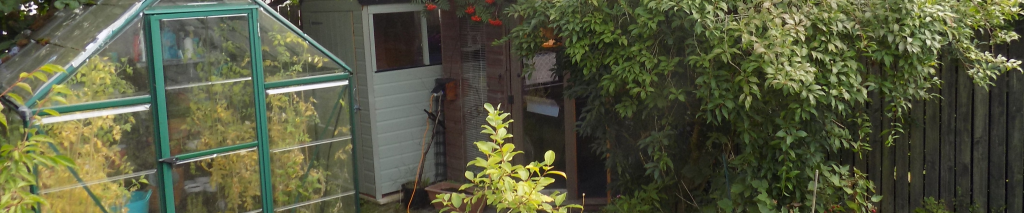 Summerhouse, with greenhouse and shed.